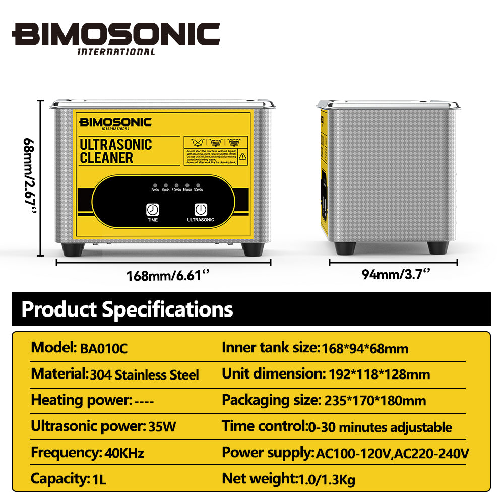 BIMOSONIC Professional Compact Ultrasonic Cleaner (0.8L - 2L) | 40kHz High-Frequency Parts & Jewelry Washer – product details image 4