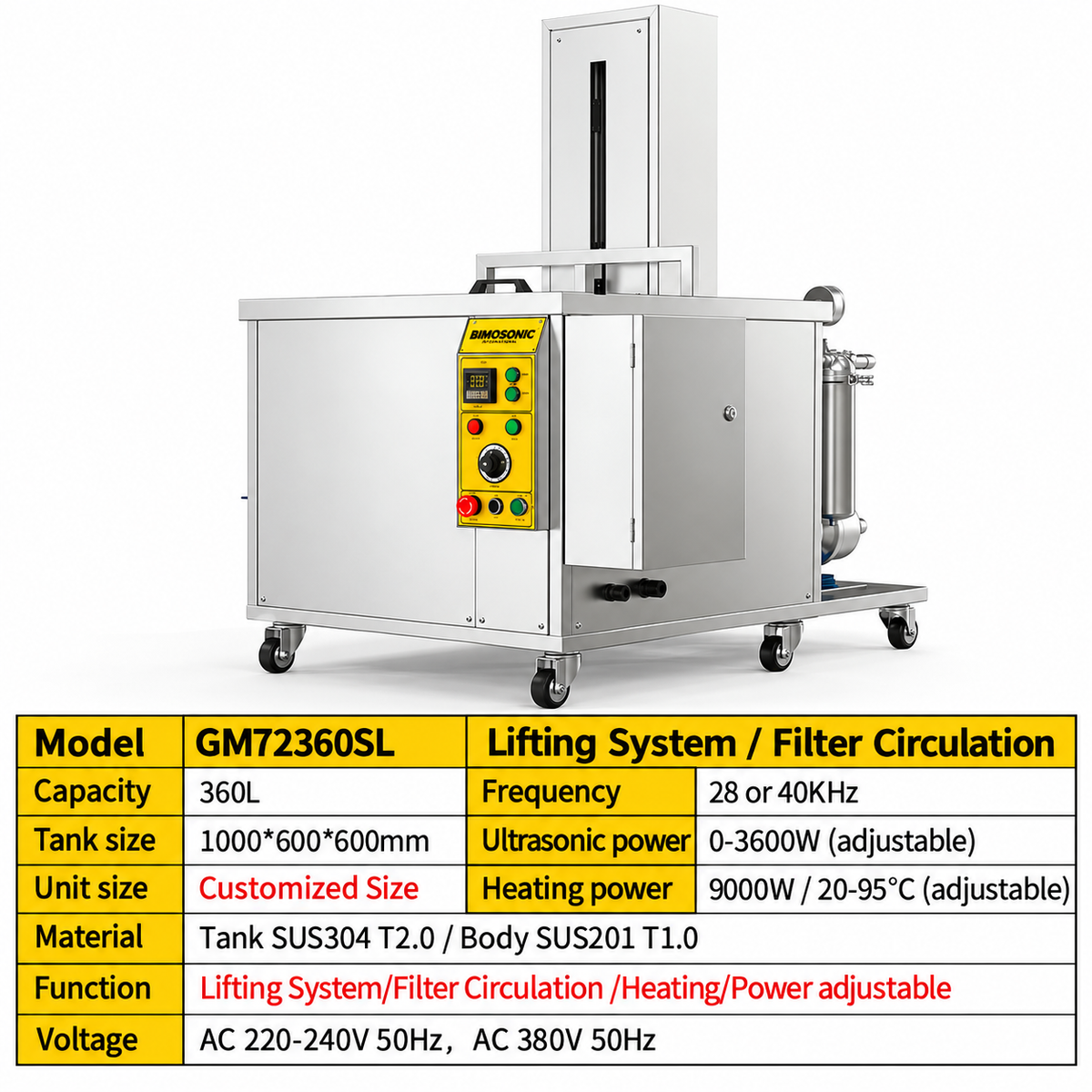 BIMOSONIC GM-SL Industrial Ultrasonic Cleaner Series with Lifting and Filtration