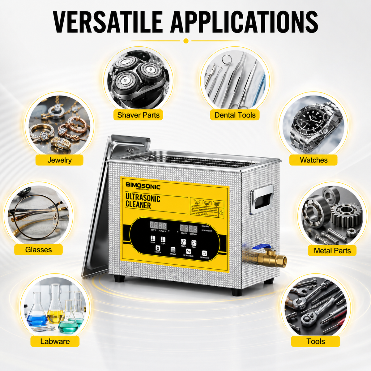 BIMOSONIC Variable Wave Ultrasonic Cleaner (10L/15L) | Precision Parts Washer with Degas – product details image 4