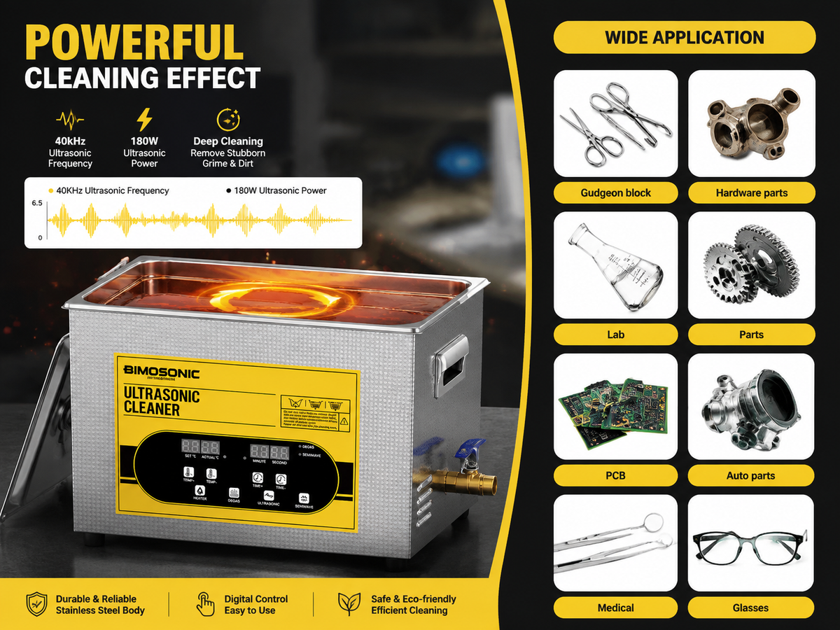 BIMOSONIC 1.3L-6.5L Digital Ultrasonic Parts Cleaner | 40kHz Sonic Washer – product details image 2