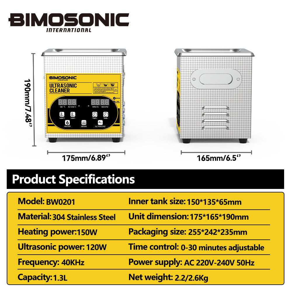 BIMOSONIC 1.3L-6.5L Digital Ultrasonic Parts Cleaner | 40kHz Sonic Washer – product details image 18