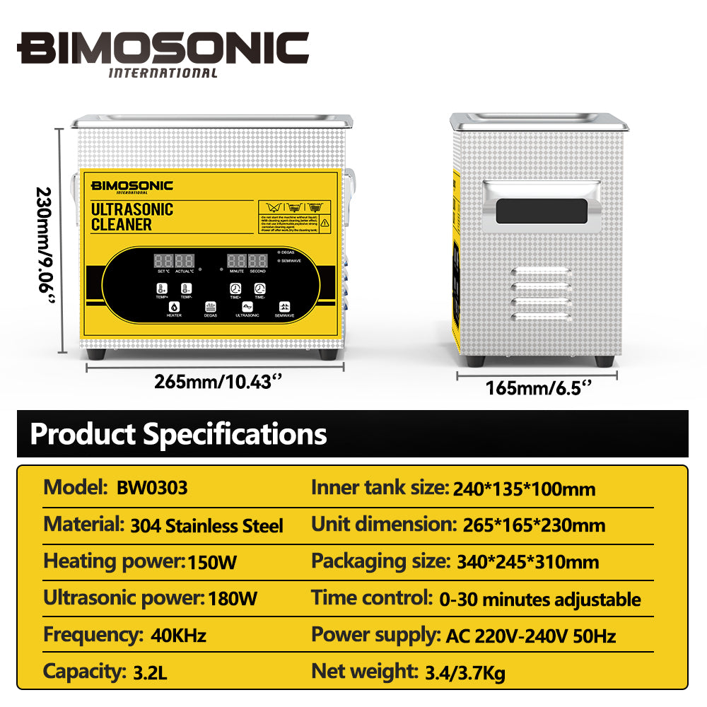 BIMOSONIC 1.3L-6.5L Digital Ultrasonic Parts Cleaner | 40kHz Sonic Washer – product details image 20