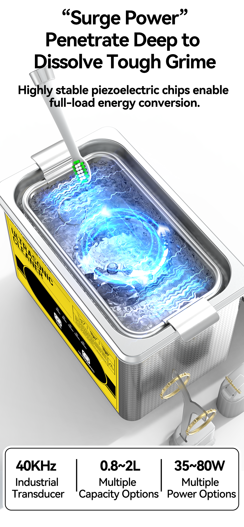 2L 40kHz Ultrasonic Jewelry Cleaning Machine with Digital Timer Degassing for Dentures Parts