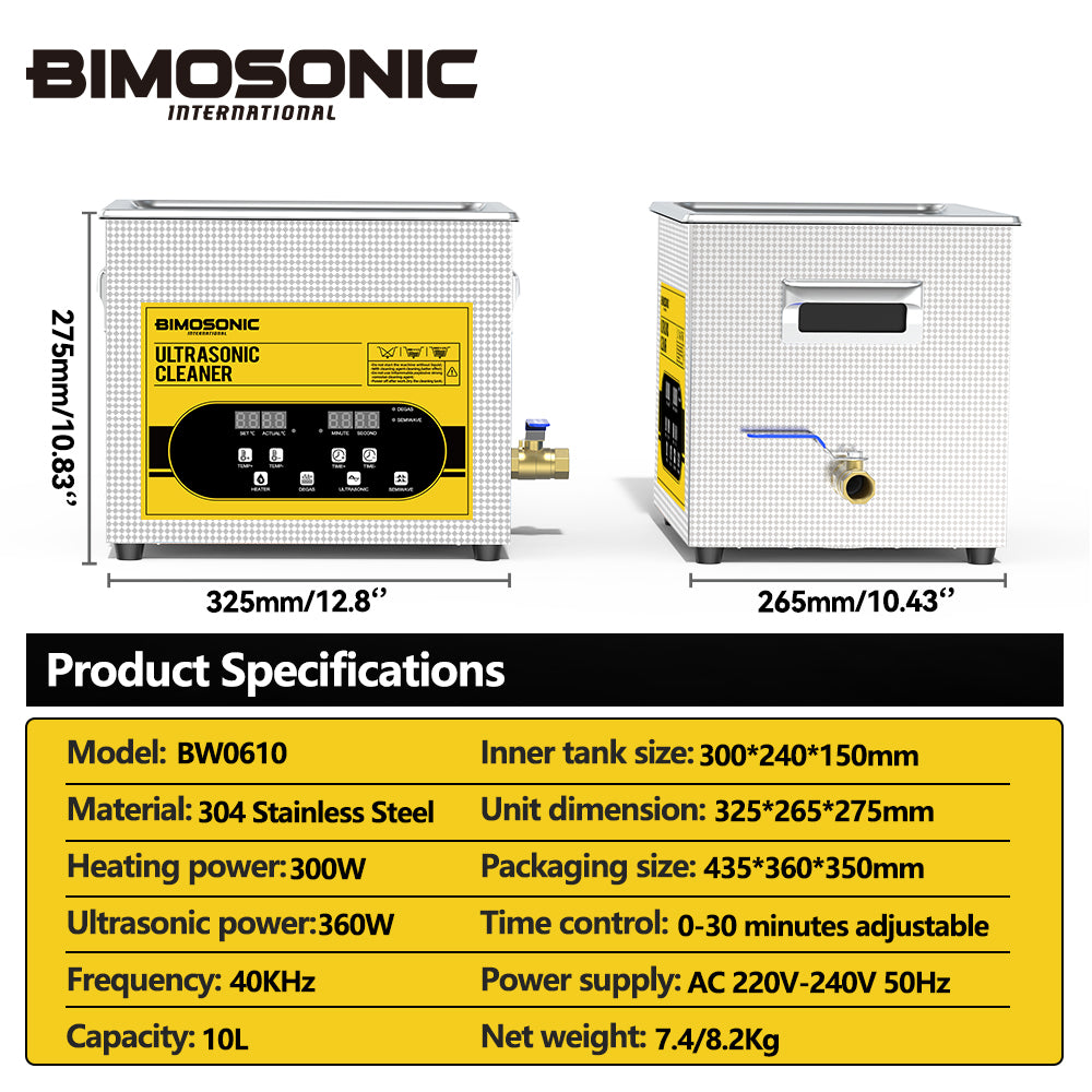 BIMOSONIC Variable Wave Ultrasonic Cleaner (10L/15L) | Precision Parts Washer with Degas – product details image 11
