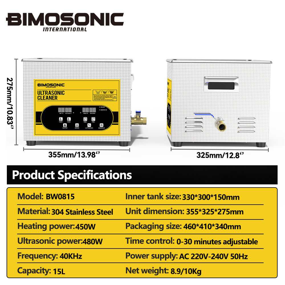 BIMOSONIC Variable Wave Ultrasonic Cleaner (10L/15L) | Precision Parts Washer with Degas – product details image 12