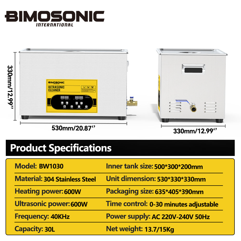BIMOSONIC 1.3L-6.5L Digital Ultrasonic Parts Cleaner | 40kHz Sonic Washer – product details image 17