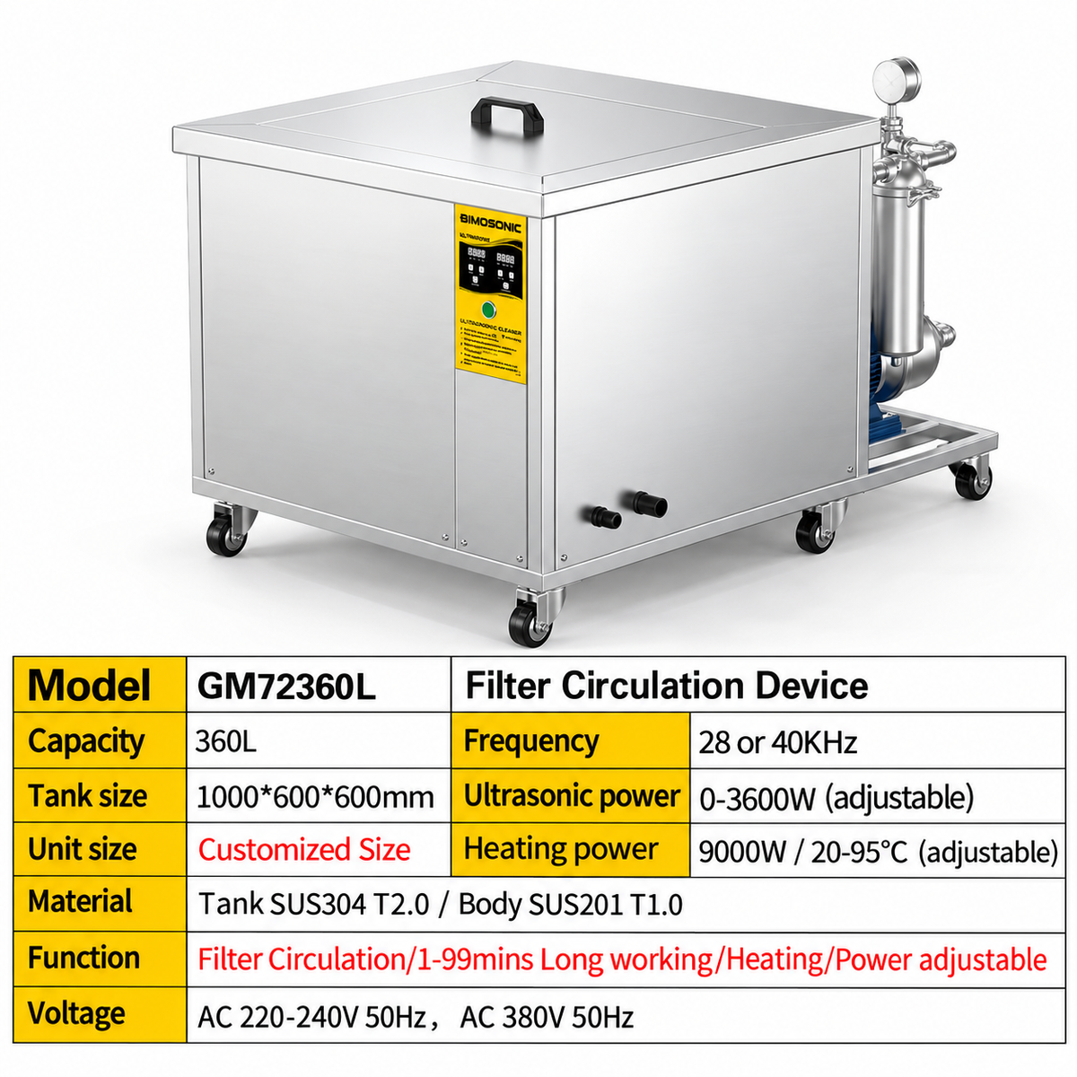 BIMOSONIC 360L Industrial Ultrasonic Cleaner for Automotive Parts